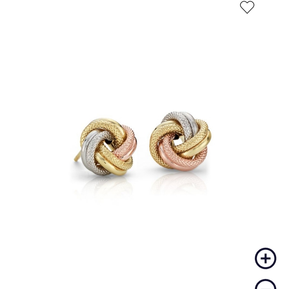 NWT Blue Nile Trio Love Knot Earings 14k Tri-Colour Italian Gold